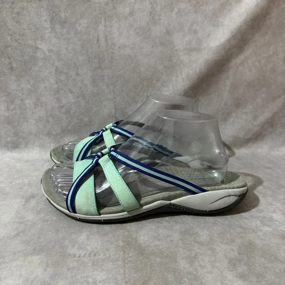 Merrell Strappy Sandals Womens 6 Mint Green Blue Good Outdoor Sporty Slide
